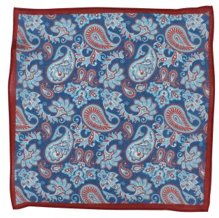 Blue & red Paisley Linen Pocket Square