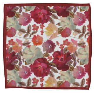 Red Floral Linen Pocket Square