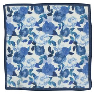 Blue Floral Linen Pocket Square