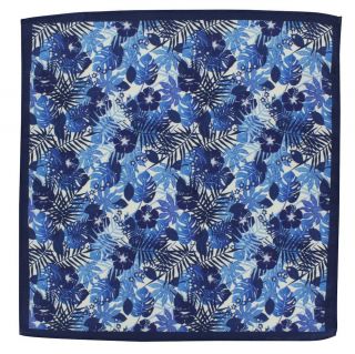 Blue Tropical Floral Silk & Cotton Pocket Square