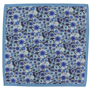 Blue Summer Flower Silk & Cotton Pocket Square