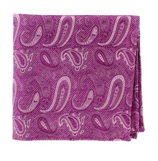 Magenta Twill Paisley Silk Pocket Square