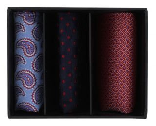 Blue & Red, Paisley, Spot & Geo Silk Pocket Square Gift Set