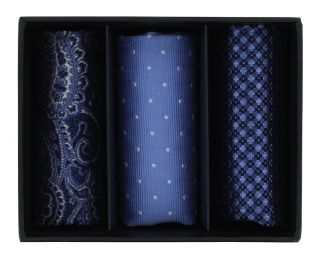 Blue Paisley, Spot & Geo Silk Pocket Square Gift Set