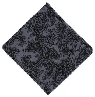 Grey & Black Paisley Wool Pocket Square