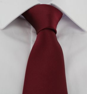 Dark Red Slim Satin Plain Tie & Pocket Square Set