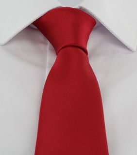 Bright Red Slim Satin Plain Tie & Pocket Square Set