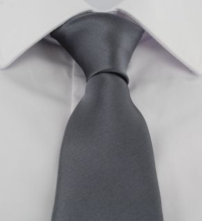 Grey Slim Satin Plain Tie & Pocket Square Set
