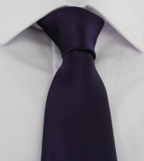 Purple Slim Satin Plain Tie & Pocket Square Set