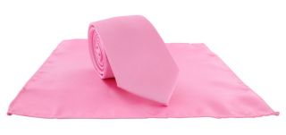 Pink Slim Satin Plain Tie & Pocket Square Set