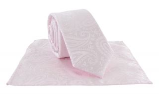 Boys Blush Pink Tonal Paisley Tie & Pocket Square Set