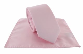 Boys Pink Plain Tie & Pocket Square Set
