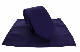 Boys Purple Plain Tie & Pocket Square Set