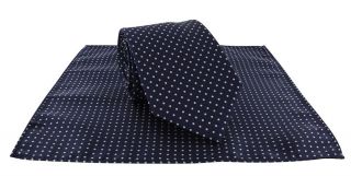 Navy & White Spot Tie & Pocket Square Set 