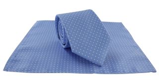 Light Blue & White Spot Tie & Pocket Square Set 