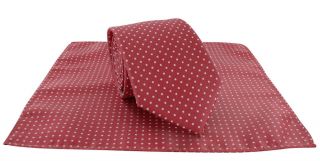 Red & White Spot Tie & Pocket Square Set 