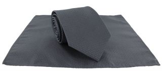 Grey Semi Plain Tie & Pocket Square Set