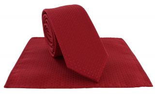 Boys Bright Red Semi Plain Tie & Pocket Square Set