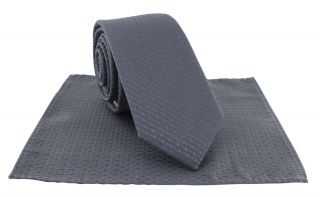 Boys Grey Semi Plain Tie & Pocket Square Set