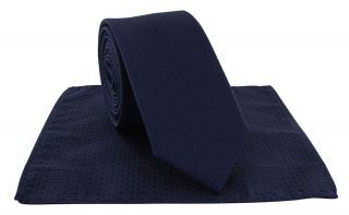 Boys Navy Semi Plain Tie & Pocket Square Set