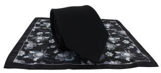 Black Tie & Contrast Floral Pocket Square Set