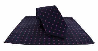Magenta Heavy Textured Spot Polyester Tie & Pocket Square Set