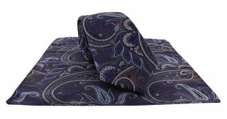 Brown Luxurious Paisley Polyester Tie & Pocket Square Set