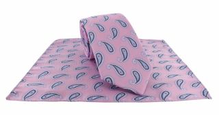 Pink Large Pine Polyester Tie & Pocket Square Set