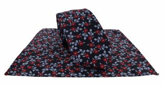 Red Leaf Floral Polyester Tie & Pocket Square Set