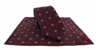 Wine Petal Floral Polyester Tie & Pocket Square Set
