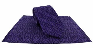 Purple Traditional Medallion Polyester Tie & Pocket Square Set