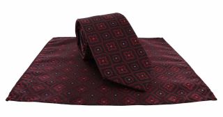 Red / Wine Traditional Medallion Polyester Tie & Pocket Square Set