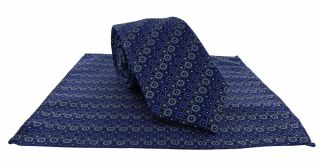 Blue Retro Circles Polyester Tie & Pocket Square Set