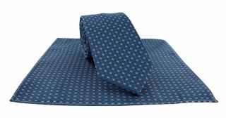 Teal Square Grid Polyester Tie & Pocket Square Set