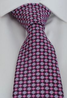 Purple / Pink Square Grid Polyester Tie & Pocket Square Set