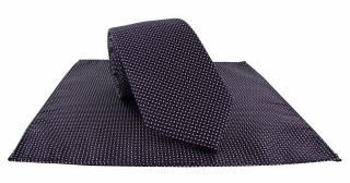 Purple Pip Geometric Polyester Tie & Pocket Square Set
