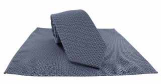 Blue Pip Geometric Polyester Tie & Pocket Square Set