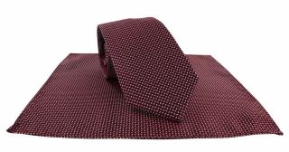 Red Pip Geometric Polyester Tie & Pocket Square Set