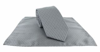 Grey Outline Geometric Tie & Pocket Square Set