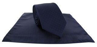 Navy with Royal Blue Pin Dot Tie & Pocket Square Set