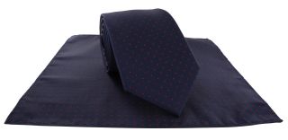 Navy with Red Pin Dot Tie & Pocket Square Set