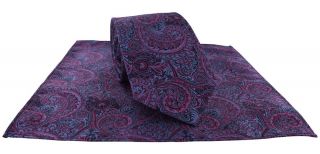 Pink & Blue All Over Paisley Tie & Pocket Square Set