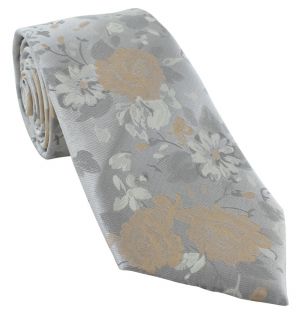 Gold & Ecru Floral Wedding Tie & Pocket Square Set