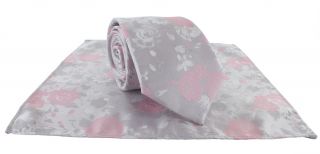 Pink Floral Wedding Tie & Pocket Square Set