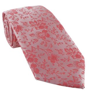 Coral Delicate Floral Wedding Tie & Pocket Square Set