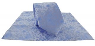 Light Blue Delicate Floral Wedding Tie & Pocket Square Set