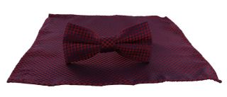 Red Semi Plain Bow Tie & Pocket Square Set