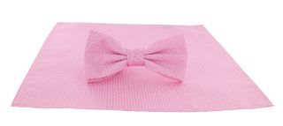 Pink Semi Plain Bow Tie & Pocket Square Set