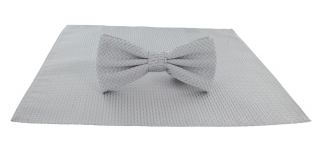 Silver Semi Plain Bow Tie & Pocket Square Set