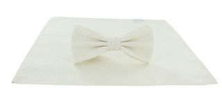 Ivory Semi Plain Bow Tie & Pocket Square Set